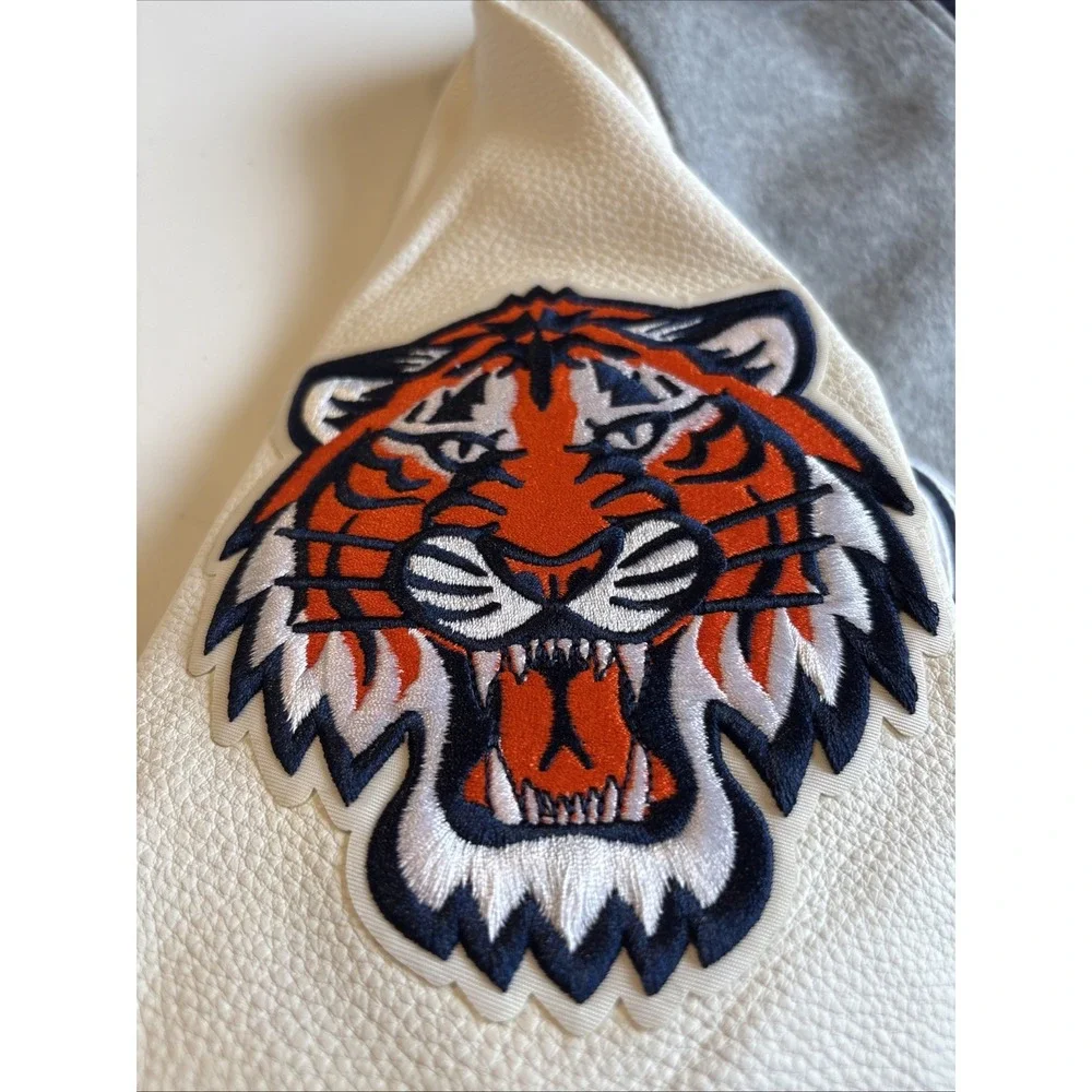 MLB Detroit Tigers Retro Classic Men's Rib Grey Wool Varsity Jacket Sz LARGE NWT
